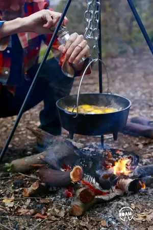 Campfire Cooking Breakfast In A Stainless Steel Mess Tin Bacon And