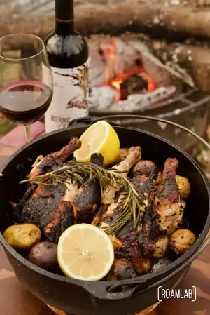 Dutch Oven Cornish Hens and Potatoes