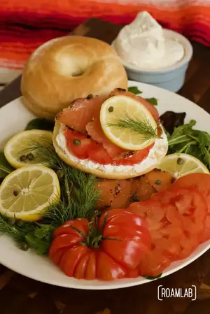 Smoked Salmon Bagel with Lemon & Capers Cream Cheese