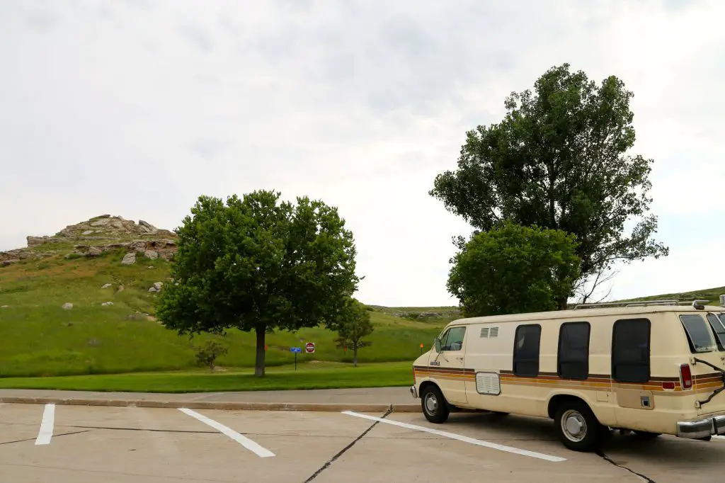 A rocky rest stop in Wyoming.