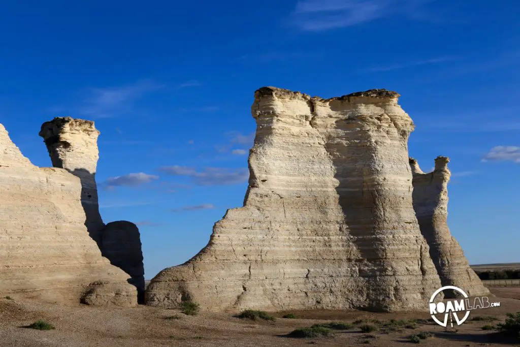 While looking at these cliffs, one might be inclined to climb the rock surface for views of Kansas's extensively rolling plains. Yet, that is not only a terrible idea, but it's also prohibited. These formations are chalk which crumbles easily. Not only is it liable to give way beneath you but you would also damage a very delicate natural landmark.
