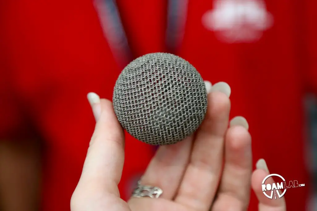 3D printed titanium ball on display at the Jet Propulsion Laboratory open house.