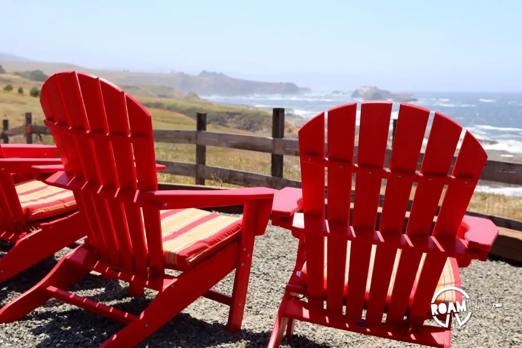 Pacific Star is possibly the most beautifully located winery and tasting room. The property has sun chairs and and picnic tables 