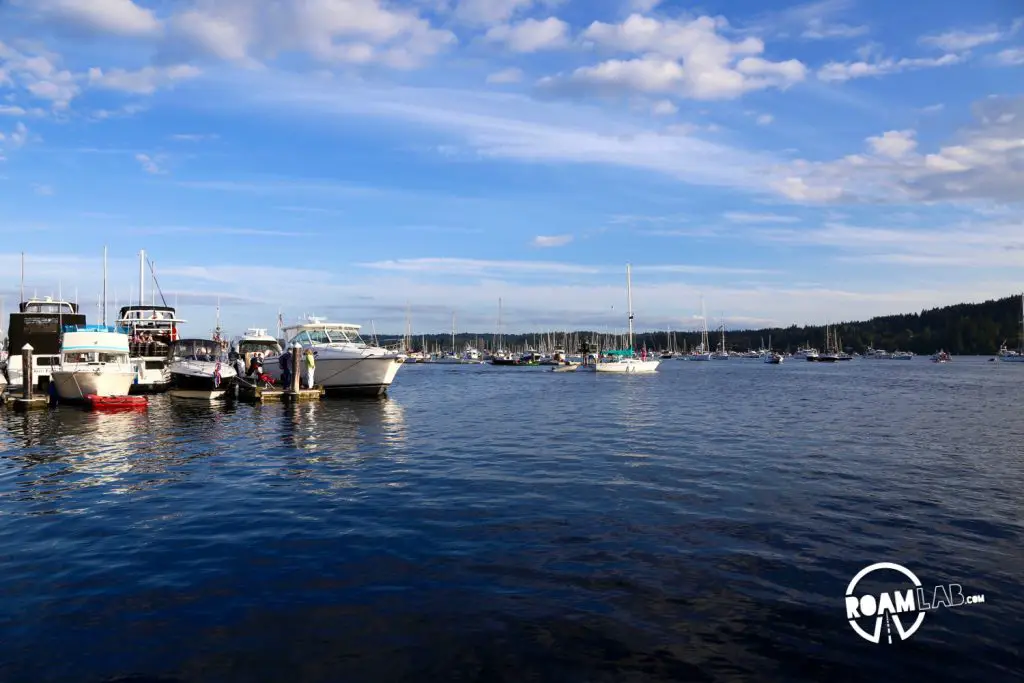 Boats gather in the Poulsbo Harbor, setting off their positions ahead of the fireworks.