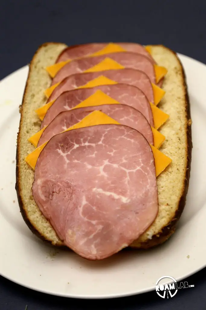 The ham. The cheese. The Pretzel roll. All coming together to form the Hiker’s Cheesy Ham Pretzel Roll.