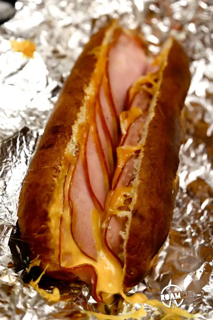 The ham. The cheese. The Pretzel roll. All coming together to form the Hiker’s Cheesy Ham Pretzel Roll.