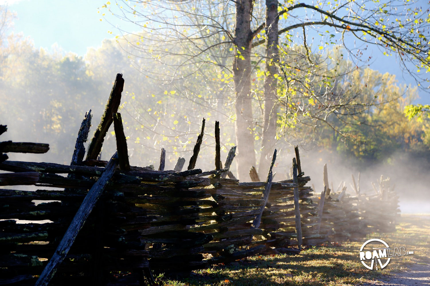 The dawn mist lay heavily over the Mountain Farm Museum in the Great Smoky Mountains National Park