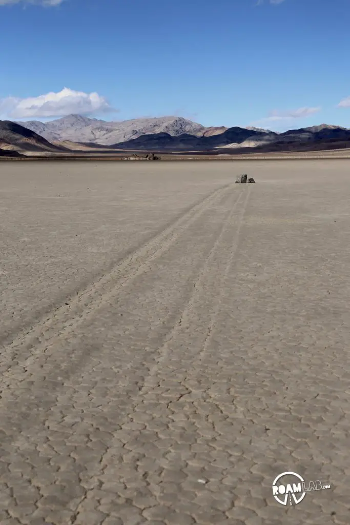 The road to the Racetrack Playa in Death Valley National Park is one long, brutal washboard past volcanic craters, Joshua Trees, and teakettles to a dry lakebed punctuated by a grandstand rock formation and sailing stones.