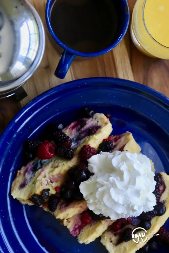 For mornings when we have time and a sweet tooth, we make some delicious Camper’s Berry French Toast Loaf