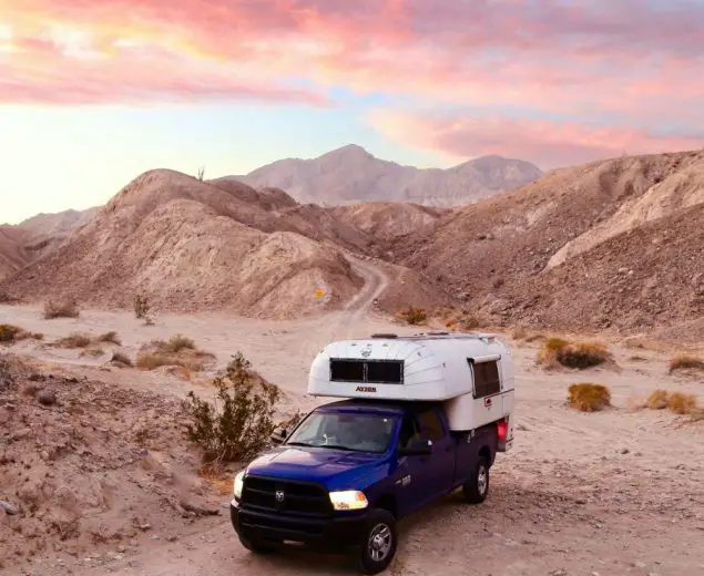 A triumphant departure from the Palm Slot Canyon in Anza-Borrego Desert State Park with our Avion Ultra C11 truck camper