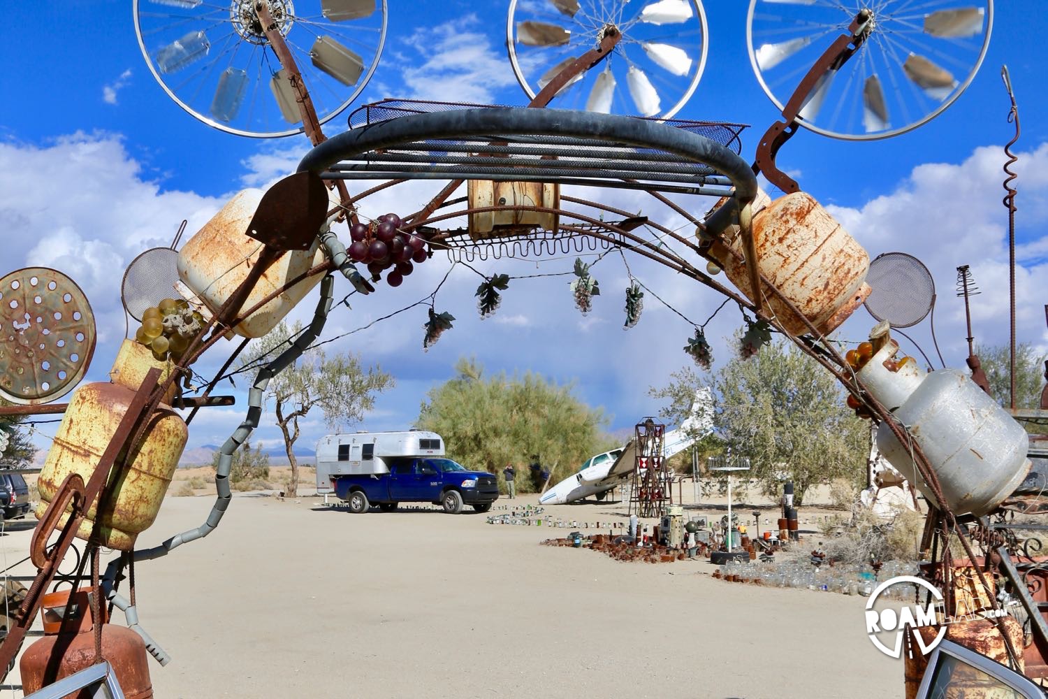 Untitled (Entry Archway) by Charlie Russell and Royce Carlson on display in East Jesus, Slab City