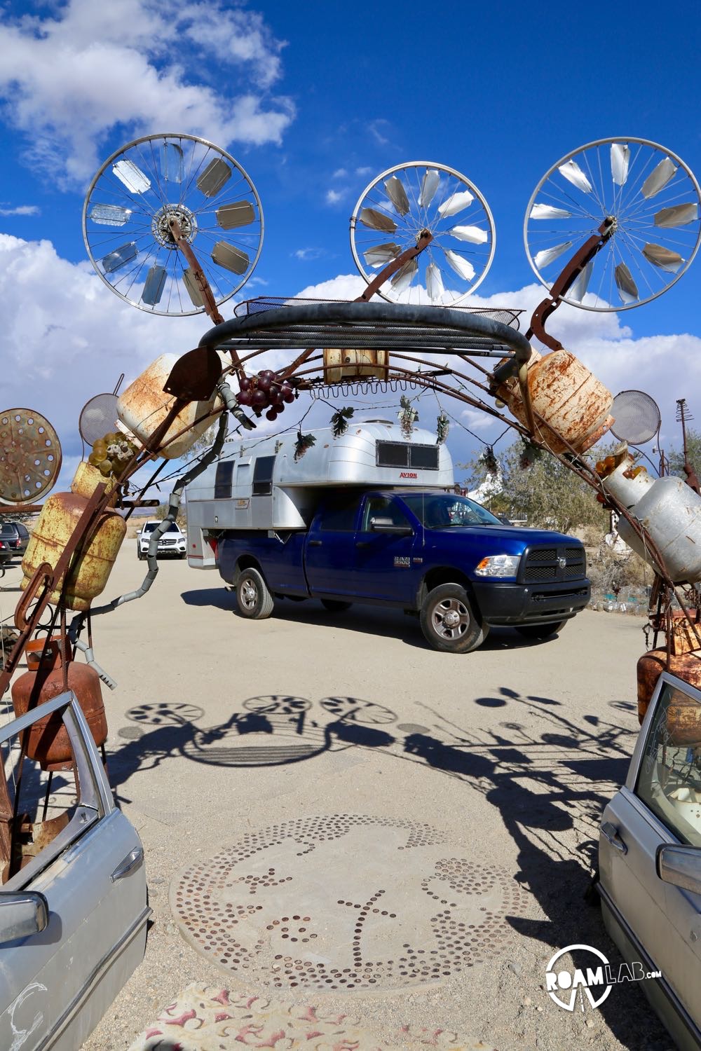 Untitled (Entry Archway) by Charlie Russell and Royce Carlson on display in East Jesus, Slab City