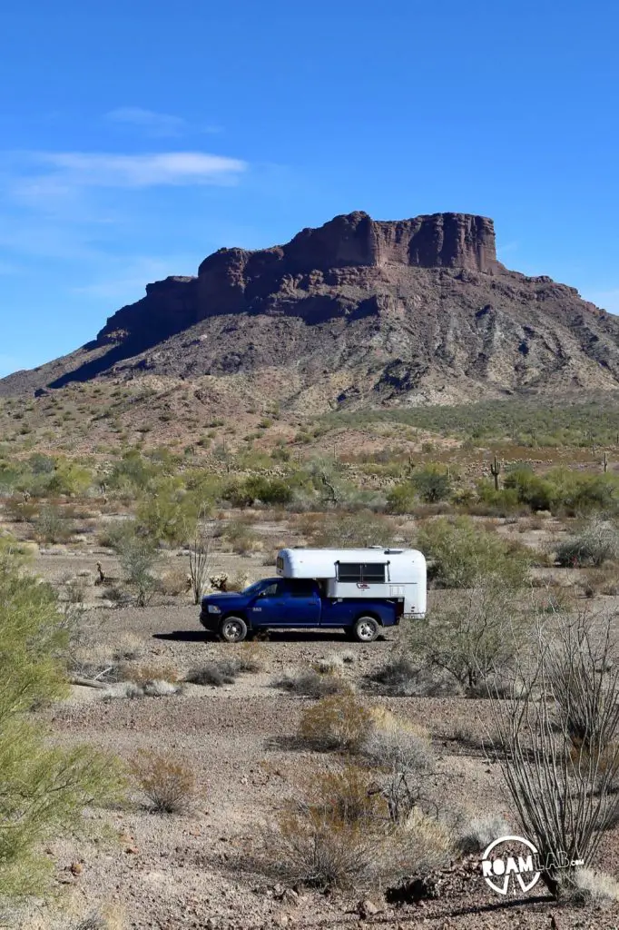 Returning to Dodgy after exploring the mine in Kofa National Wildlife Refuge, Arizona