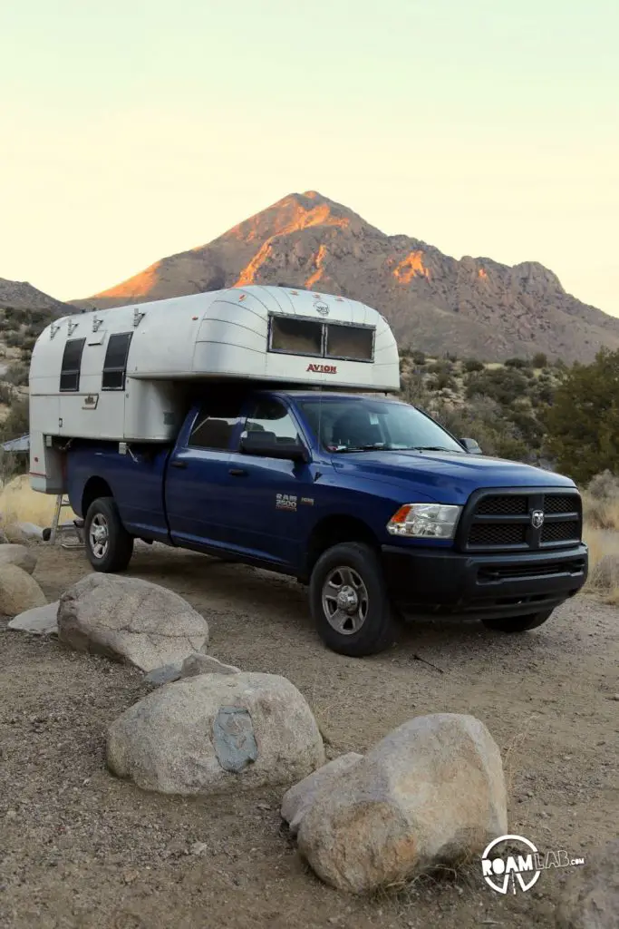 In position for the night at Aguirre Spring Campground in the Avion Ultra truck camper