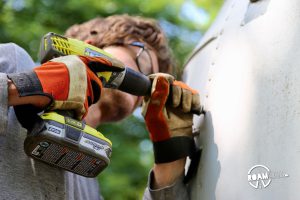 Learn our 3-step rivet removal process for buck rivets on vintage campers - optimizing speed of rivet removal while minimizing damage to the aluminum sheet.