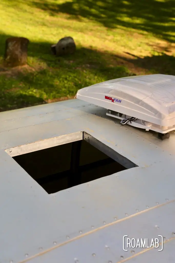 View of the opening from above for a DIY MaxxAir Fan installation.