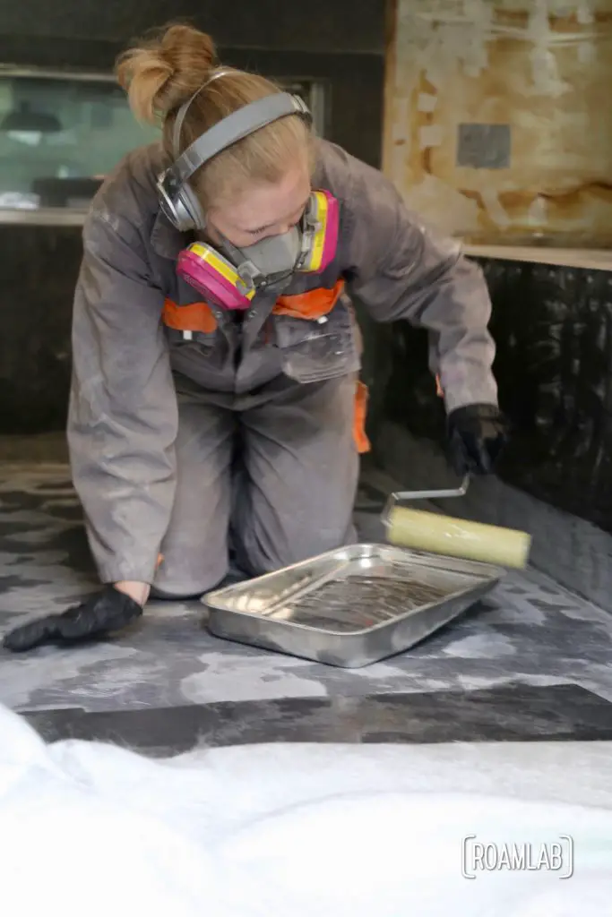 Rolling epoxy to re-enforcing the truck camper floor.
