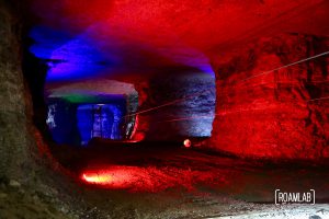 The final zip line of the Louisville MEGA Cavern has two lines strung together so visitors can race each other. We tried to pace each other but Chris wound up winning.