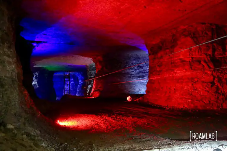 The final zip line of the Louisville MEGA Cavern has two lines strung together so visitors can race each other. We tried to pace each other but Chris wound up winning.