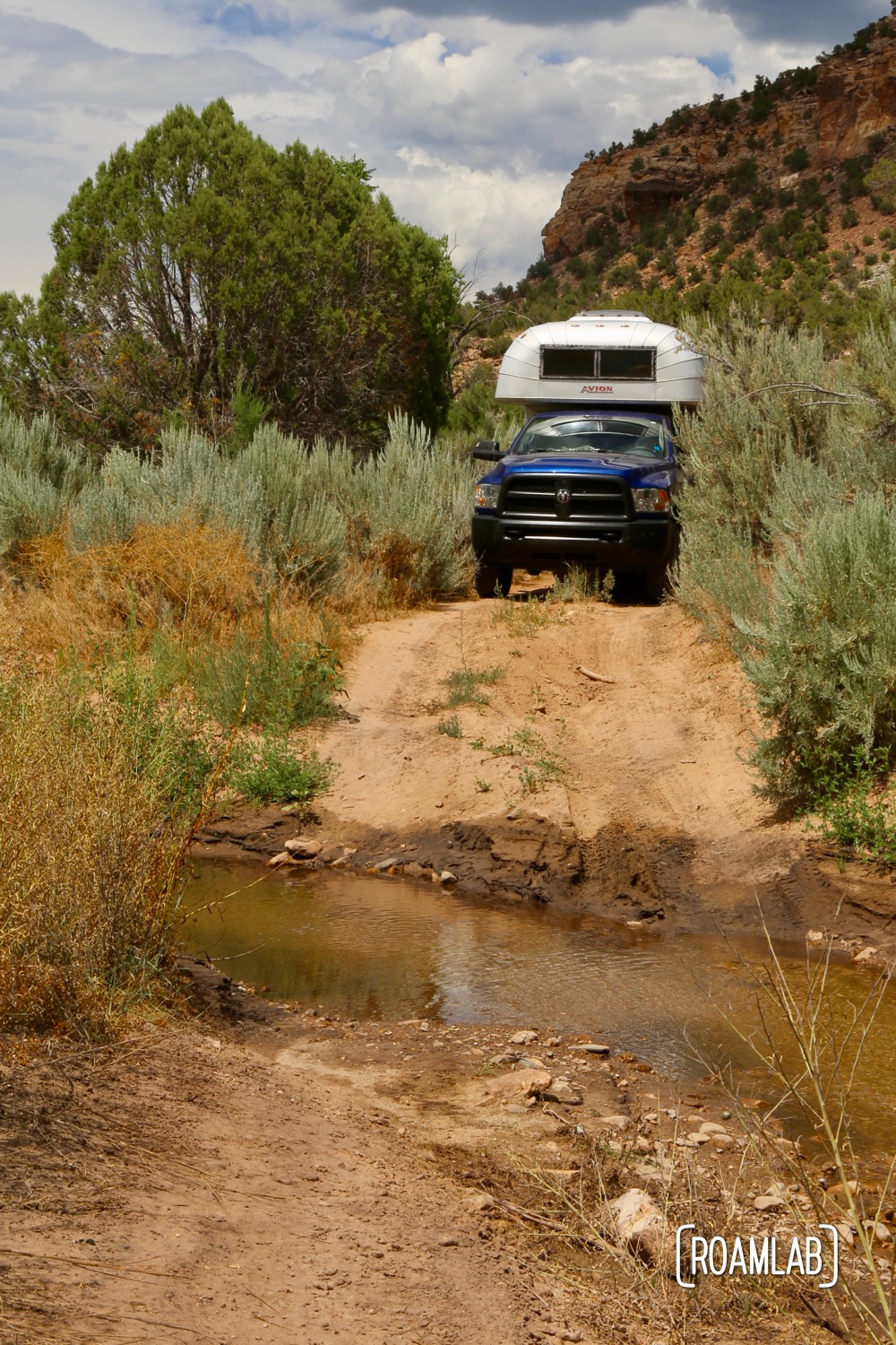 There are a few creak crossings along the trail. While the water is never that deep, the entries always have me concerned that we will bottom out and damage the rear end of the camper.