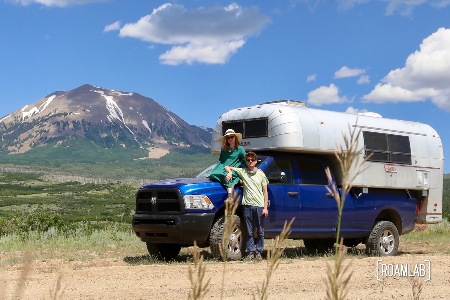 Pausing by the mountains for a family portrait.