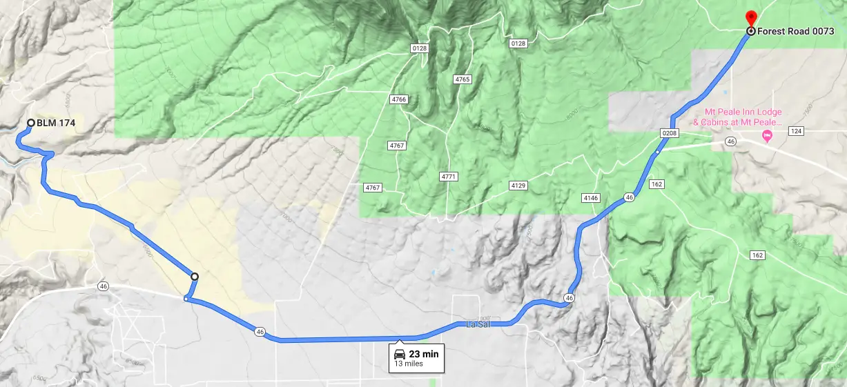 Map outlining Rimrocker Trail detour through La Sal