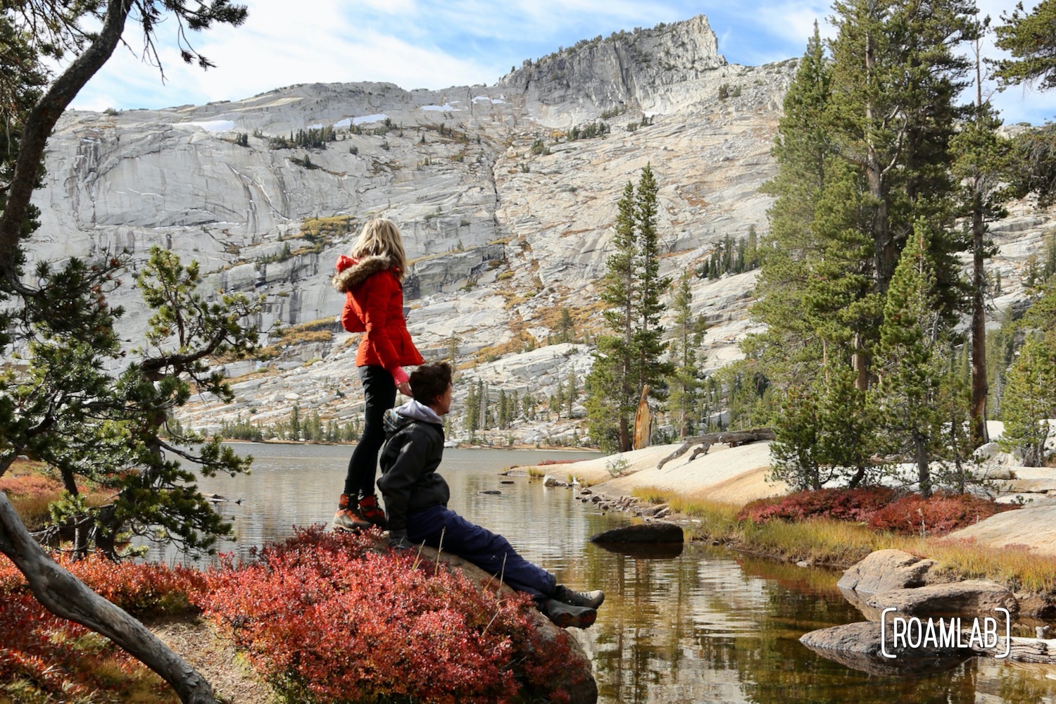 Hiking Cathedral Lakes Trail from Tuolumne Meadows to Lower Cathedral Lake, surrounded by Cathedral, Echo, and Tresidder Peaks in Yosemite National Park.