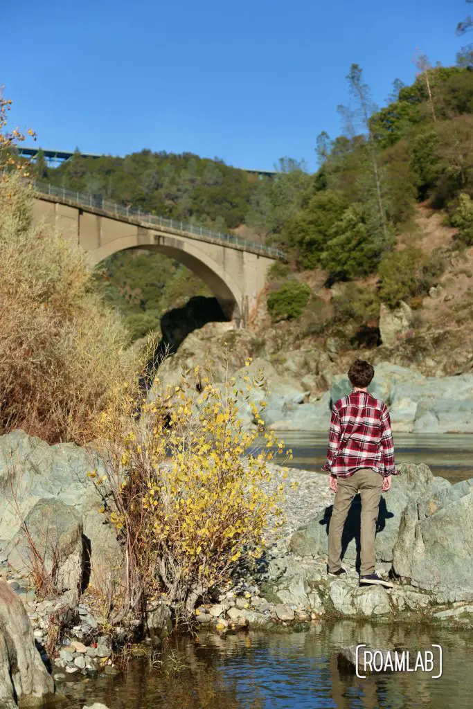 No Hands Bridge off highway 49 is a hiking destination crossing the North Fork of the American River in the California's Auburn State Recreation Area.