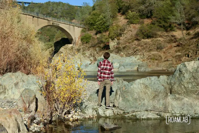 No Hands Bridge off highway 49 is a hiking destination crossing the North Fork of the American River in the California's Auburn State Recreation Area.