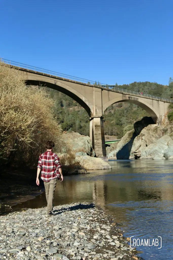 No Hands Bridge off highway 49 is a hiking destination crossing the North Fork of the American River in the California's Auburn State Recreation Area.