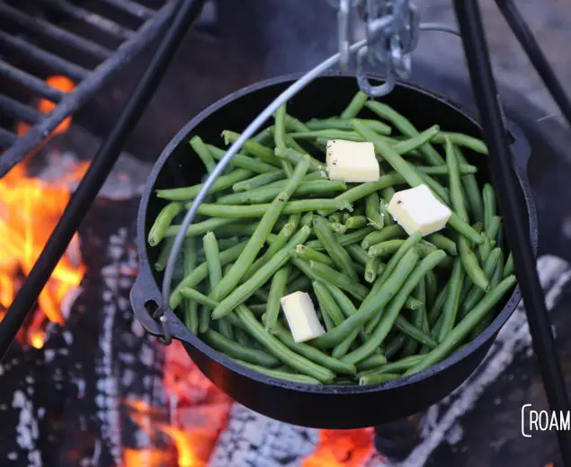 Buttery green beans over the campfire