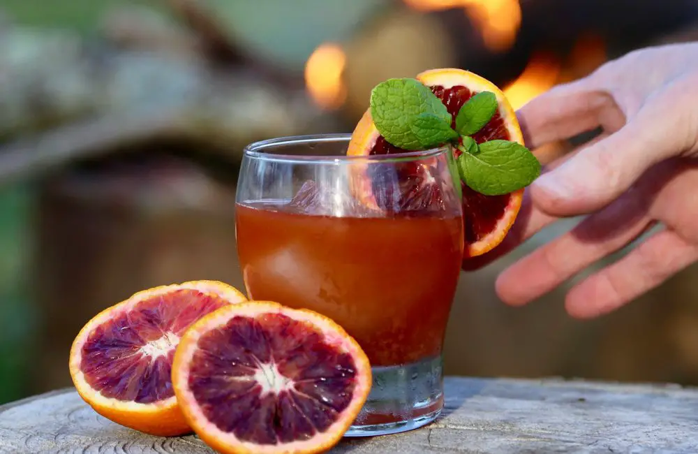 Blood Orange & Bourbon campfire cocktail