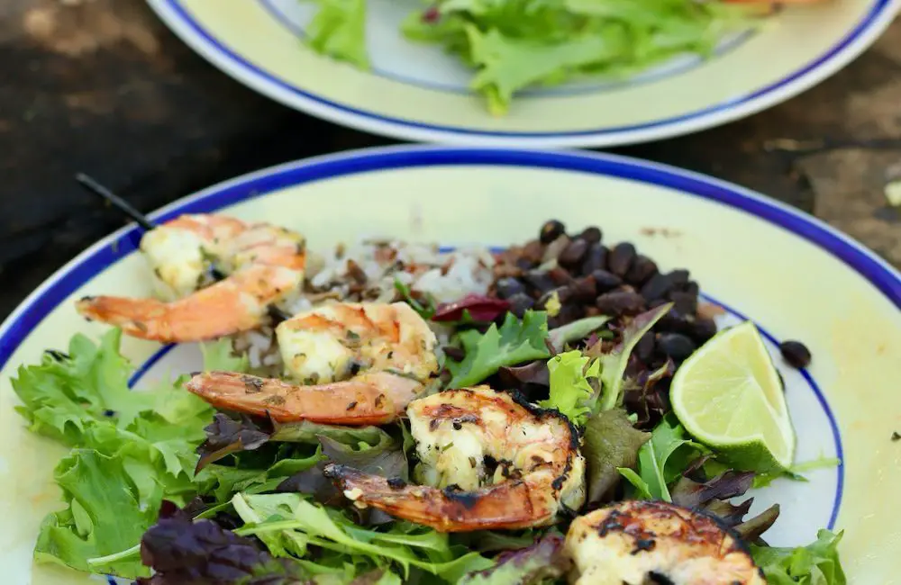 Mix a fresh marinade and up your seafood grilling game with this gourmet lemon herb shrimp skewers campfire cooking dinner recipe.