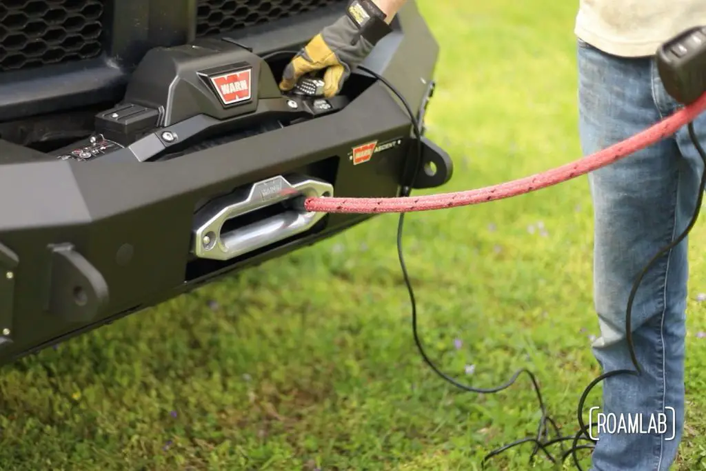 Properly spooling synthetic rope onto our Warn Zeon 12-S winch is a critical first step in preserving the integrity and lifespan of this strong, light rope.
