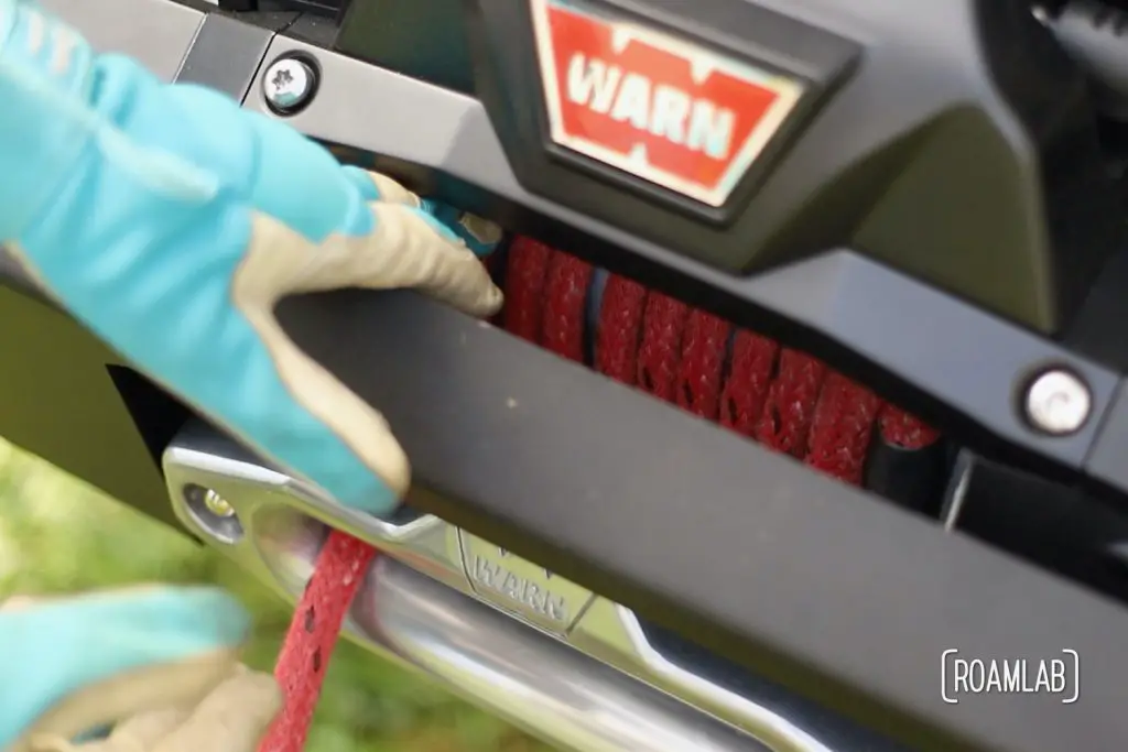 Properly spooling synthetic rope onto our Warn Zeon 12-S winch is a critical first step in preserving the integrity and lifespan of this strong, light rope.