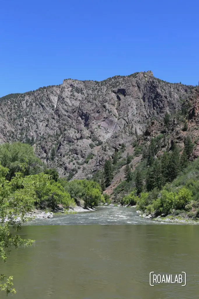 Looking into the canyon along the Gunnison River in Black Canyon of the Gunnison National Park in Colorado