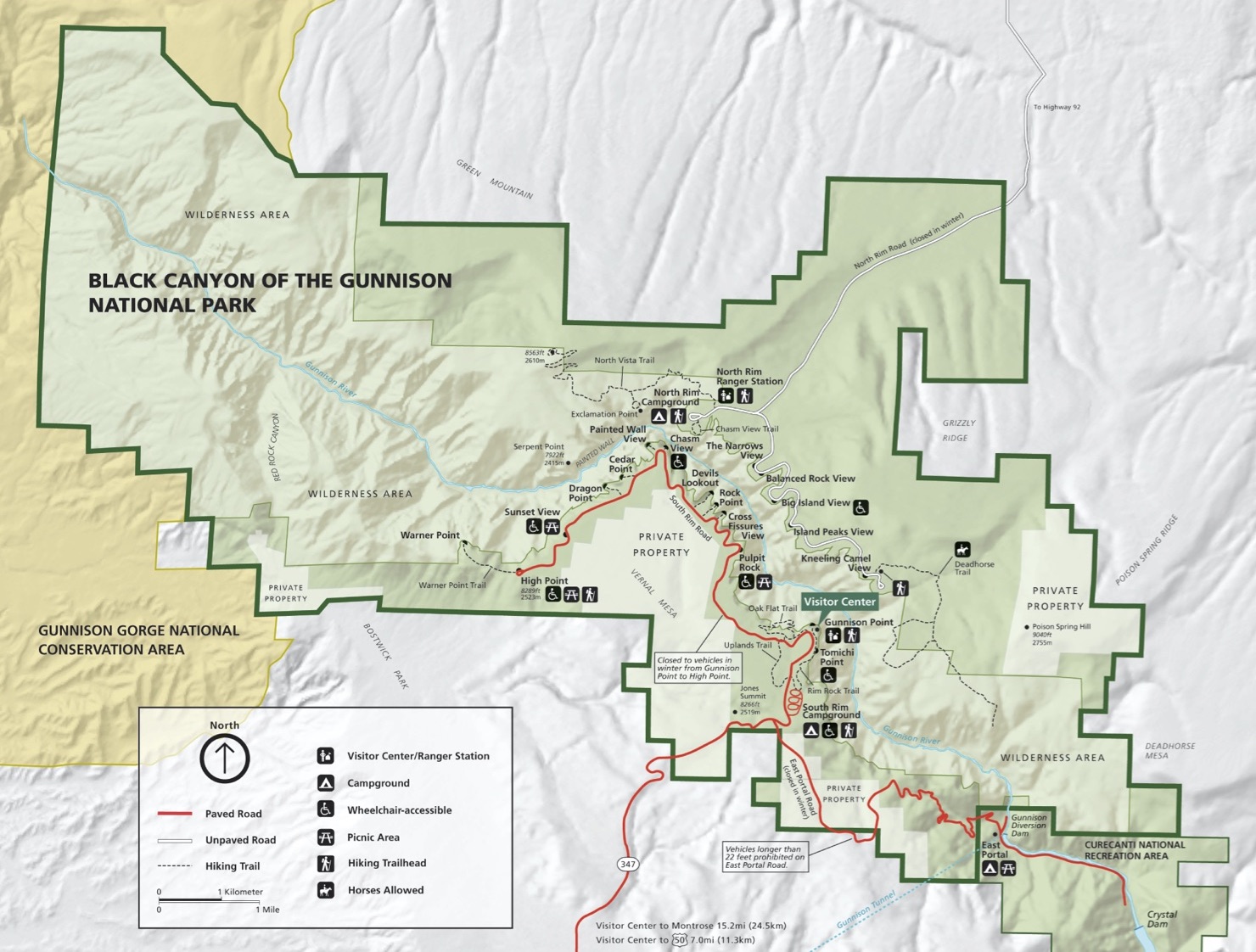 Map of Black Canyon of the Gunnison National Park in Colorado