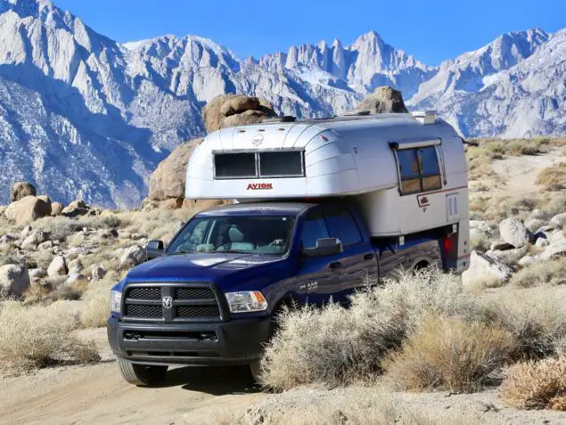 1970 Avion C11 truck camper roaming Movie Road in the Alabama Hills in California's Eastern Sierras