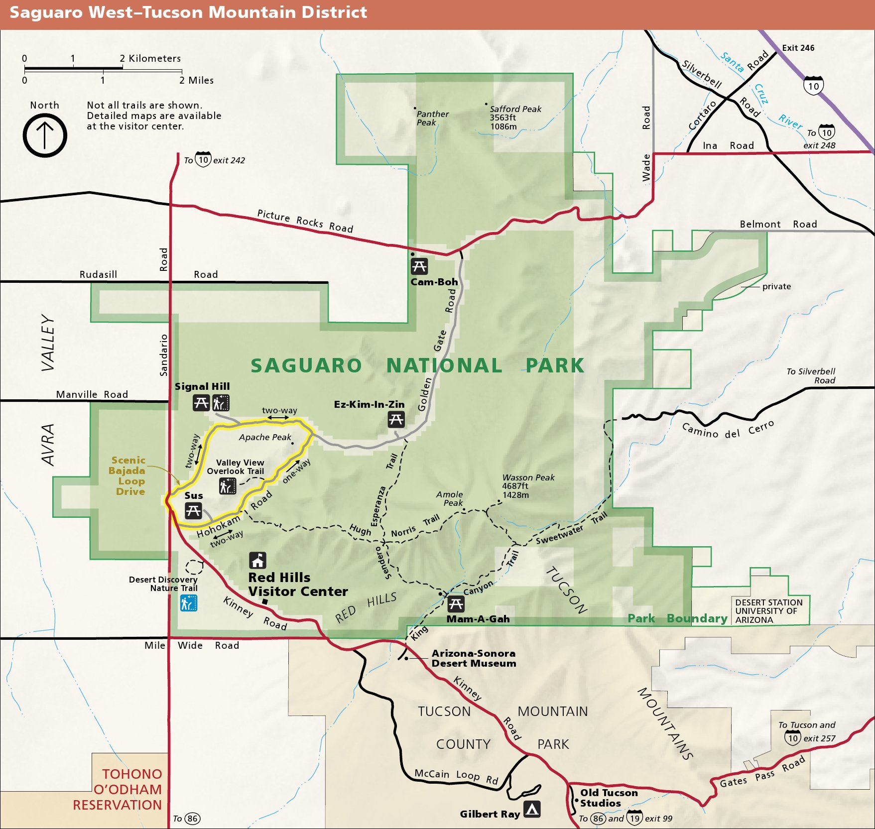 Map of the Tuscon Mountain district (Saguaro National Park West).