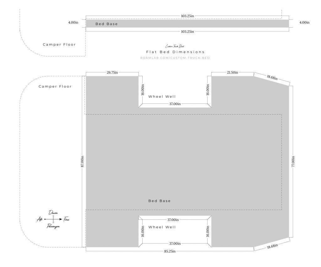 Diagram of truck camper flat bed from 1970 Avion C11 truck camper