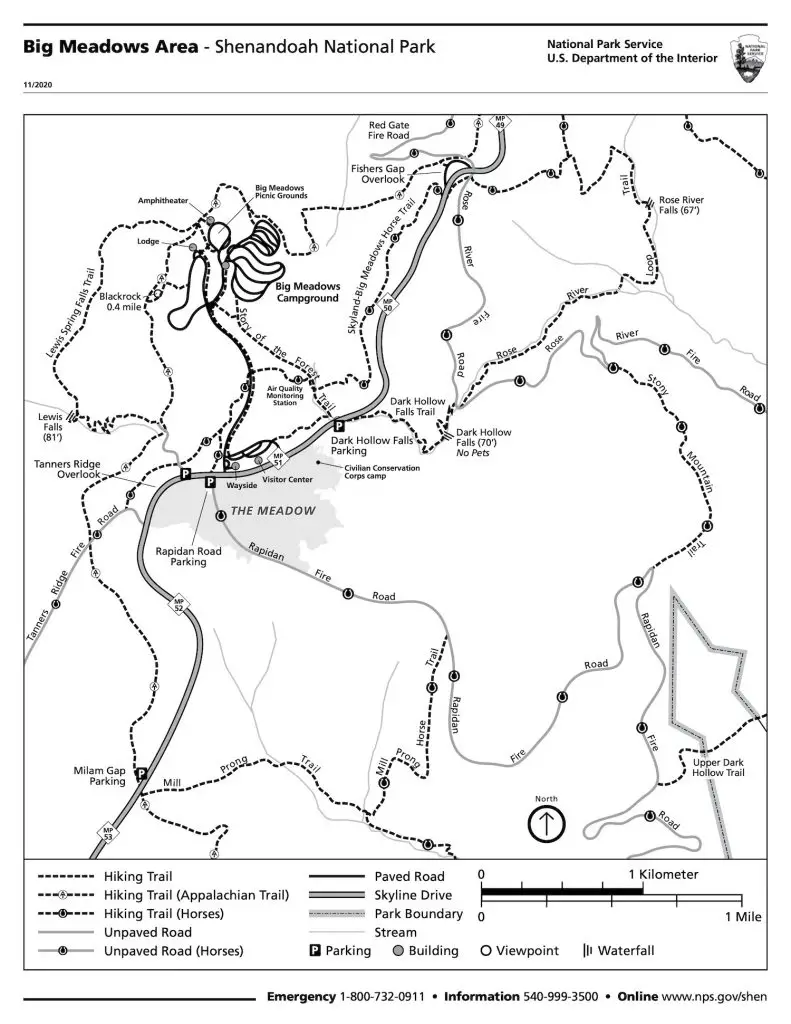 Map of Big Meadows roads and trails.