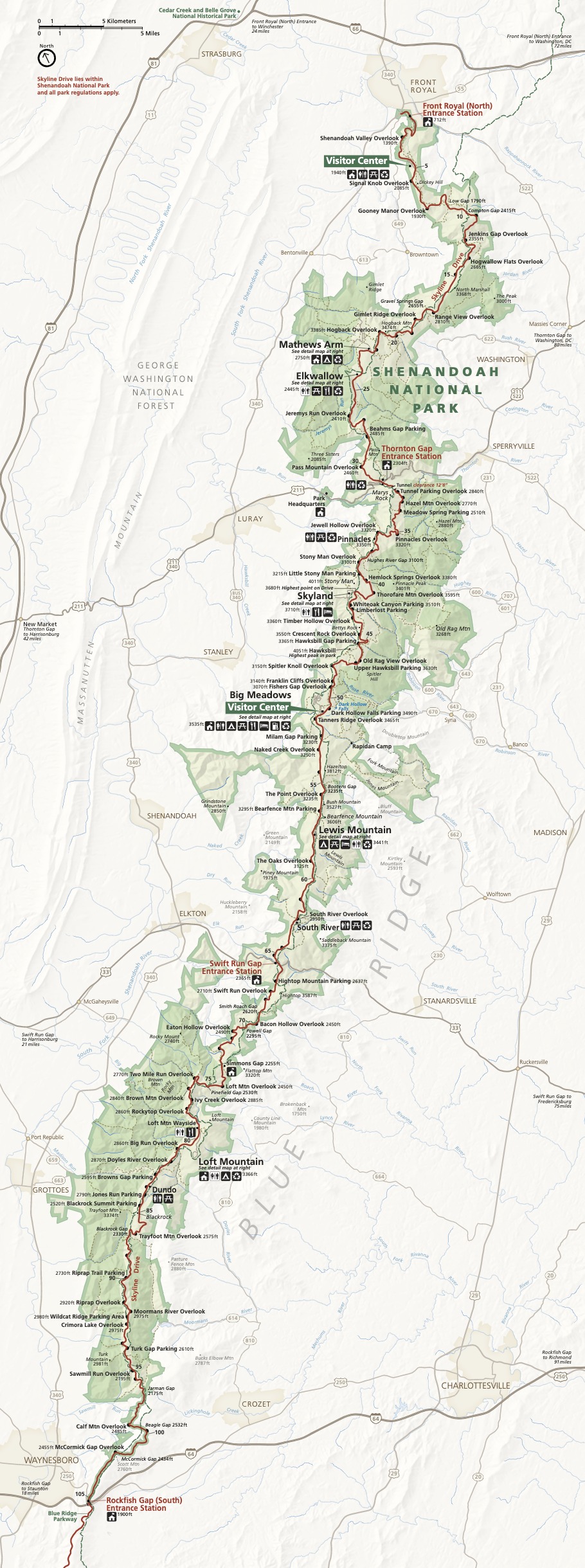 Map of Shenandoah National Park