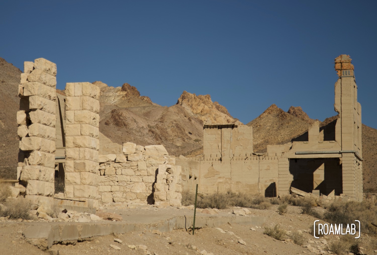 Rock ruins of half broken down structure in Rhyolite, Nevada.
