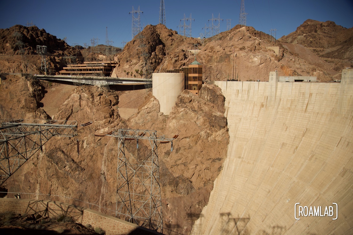 View of Hoover Dam and parking lot