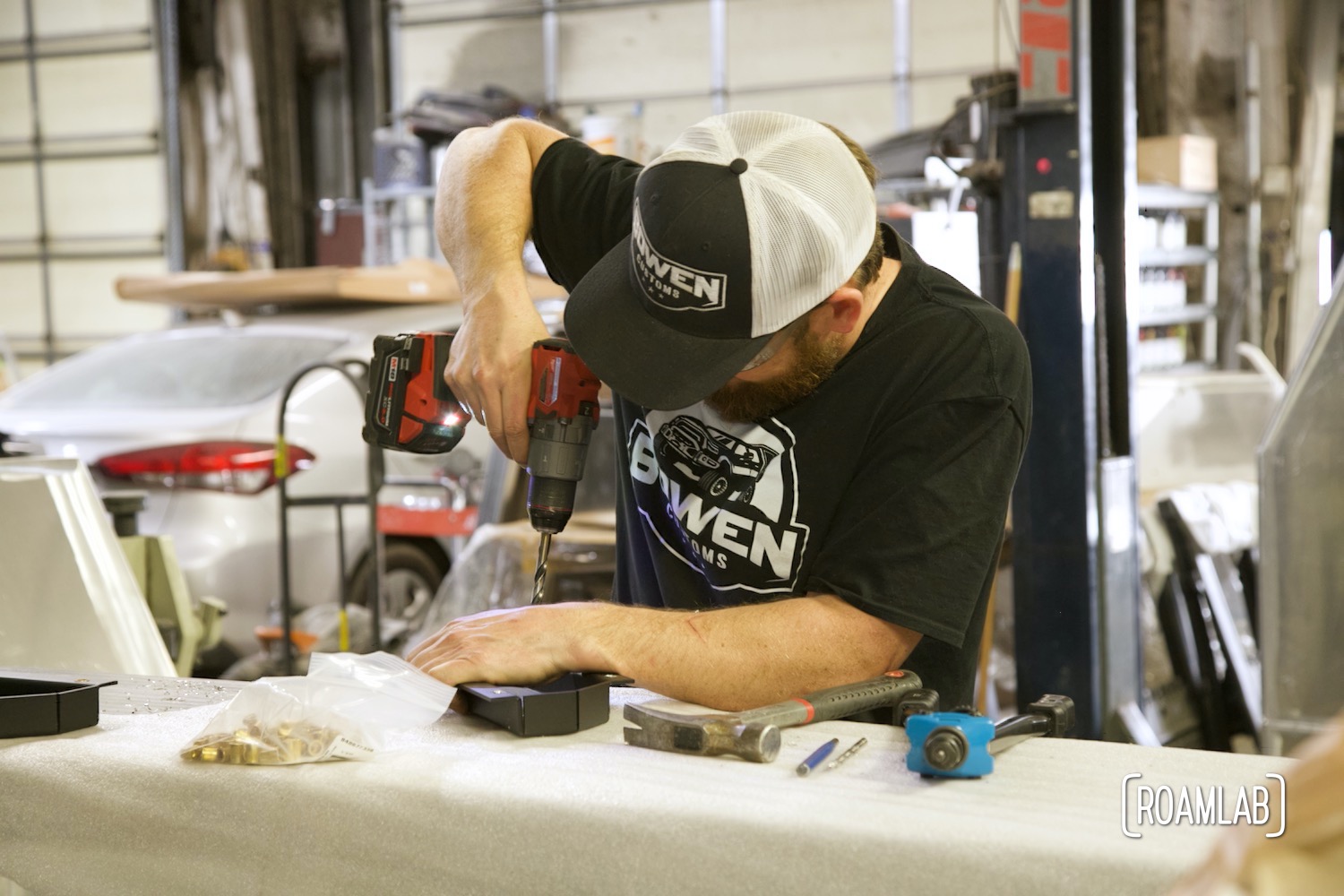Preparing break lights for install on a Bowen Customs aluminum truck bed.