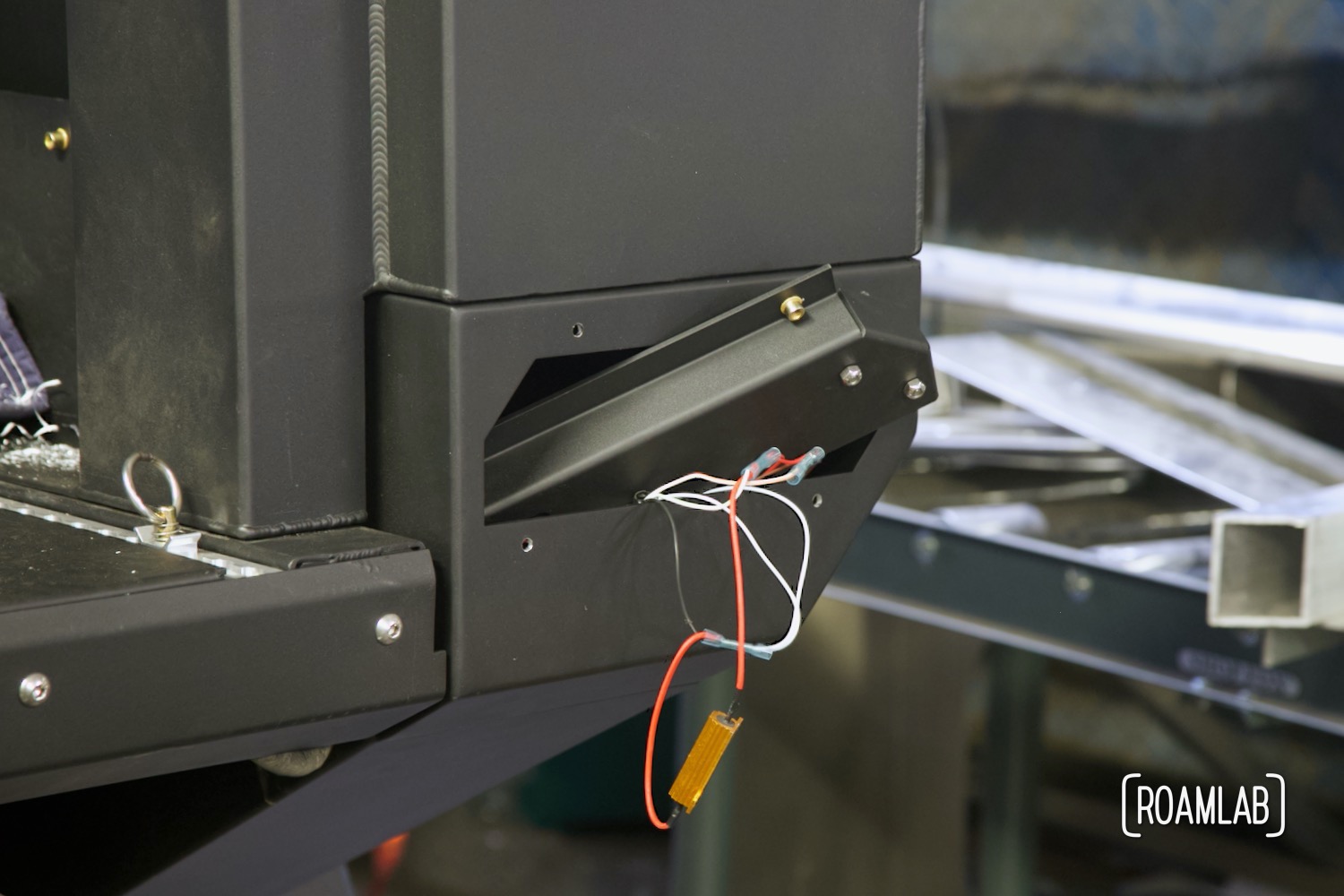Break lights wired and ready to bolt in place on a Bowen Customs aluminum truck bed.