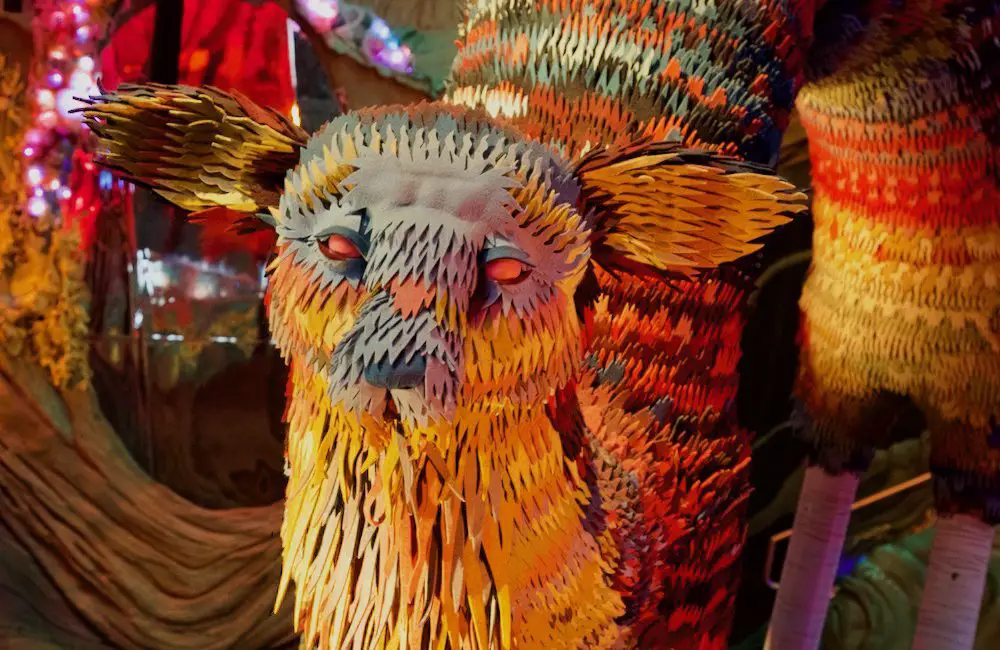 Patchwork rainbow deer in the colorful 6th dimensional world of Numina, part of Meow Wolf's Denver Colorado location, Convergence Station.
