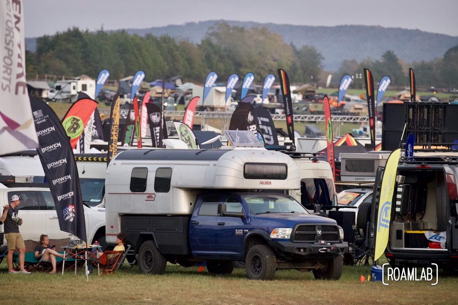 1970 Avion C11 truck camper on display at the Bowen Customs booth at Overland Expo East 2022.