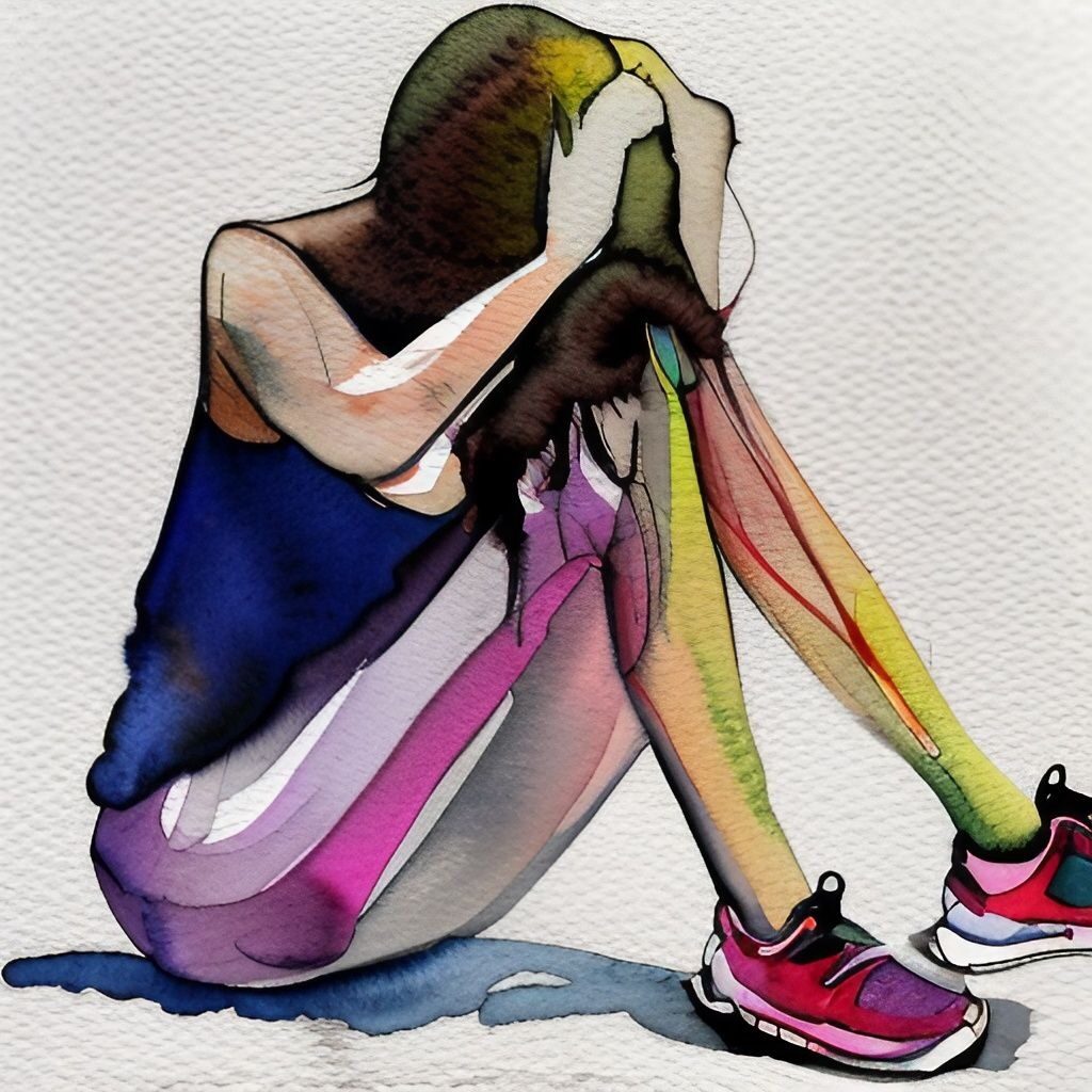 Watercolor of woman holding her knee