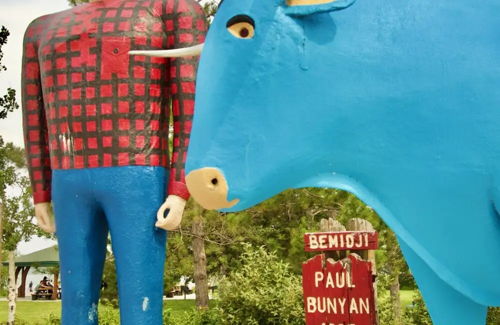 Large statues of Paul Bunyan and Babe the Blue Ox in Bemidji, Minnesota.